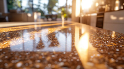 epoxy resin countertop with reinforced edges, showcasing its robustness and practical design. The bright modern tone and empty caption space emphasize strength and durability