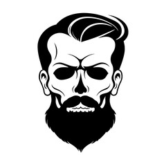 Skull and Bones Illustration with hair and beard. men hair style, saloon, barber.