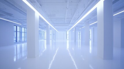 Obraz premium Spacious modern interior with bright lighting and reflective floors, ideal for creative workspaces
