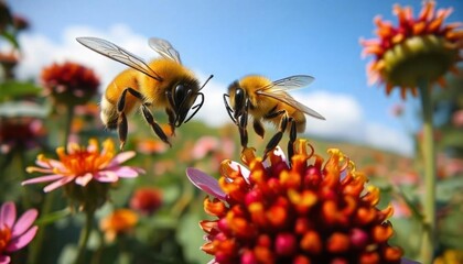 Bees in action pollinators of the planet