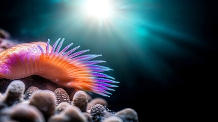 Vibrant marine life showcasing a colorful fish amidst coral formations in a sunlit underwater scene