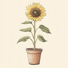 Obraz premium Artistic Representation of Big-Bloom Sunflower in Container