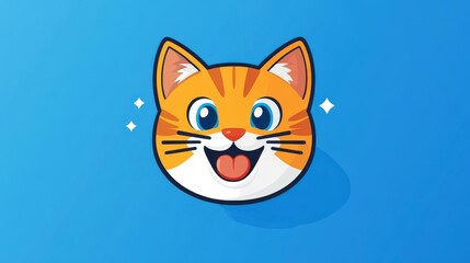 Playful cat head icon with a cute eating animation, designed in a modern flat style with fun textures.
