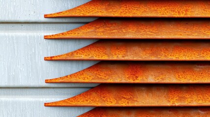 A weathered brown iron grate sits unperturbed in front of a closed shutter, evoking an urban vibe of stillness and rust.
