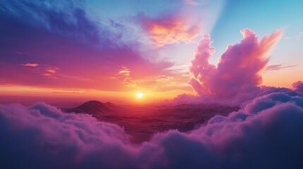 Fototapeta premium Colorful clouds during sunset over the desert landscape create a stunning natural display of light and color