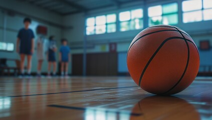 Naklejka premium Basketball on the Court: A Moment of Calm Before the Game