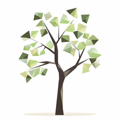 Geometric tree illustration, isolated, spring leaves, white background, nature design