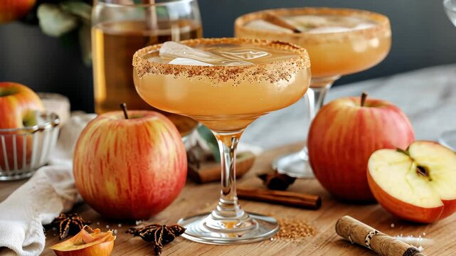Creative fall cocktail idea Apple cider margarita with brown sugar and spices, Ai Generated.