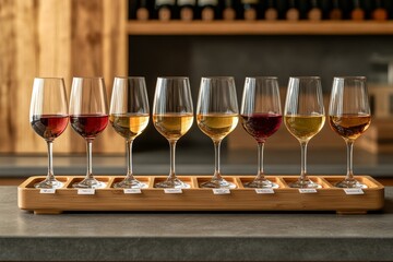 Wine tasting flight, bar background