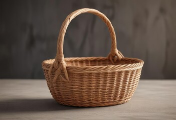 Small oval-shaped wicker basket with elegant handle design, handmade, design