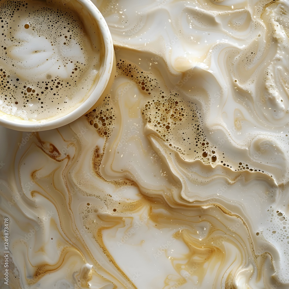 Aufkleber close-up view of swirling coffee and cream creating an abstract pattern on a creamy surface