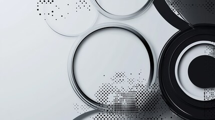 Abstract grayscale circular design with halftone patterns