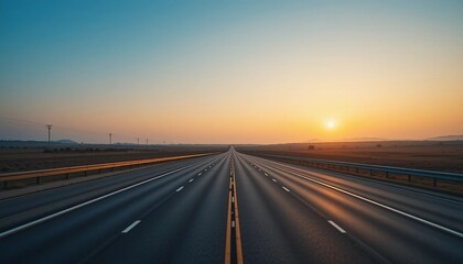 Fototapeta premium Scenic Asphalt Highway at Sunset Open Road Summer Travel Journey Concept