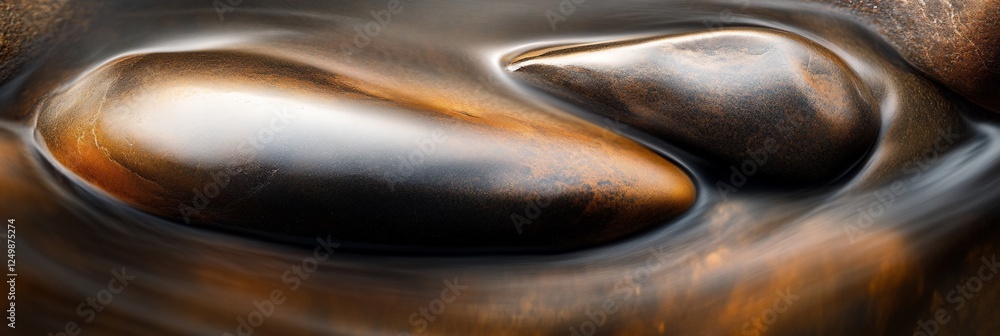 Poster smooth river stones submerged in flowing water, creating abstract shapes and textures.