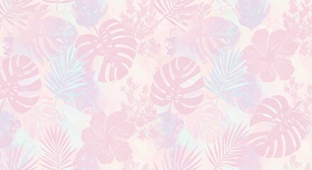 Fototapeta premium Seamless patterns of tropical leaves and floral designs in pastel tones