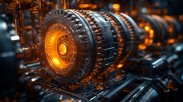 Close-up of machine parts being disassembled and repaired, focusing on the gearbox design components, symbolizing engineering precision and the complexity of modern systems. Empty space on the side.

