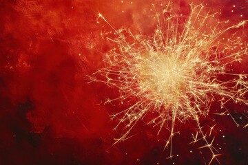 A vibrant golden sparkler shines against a dark red background