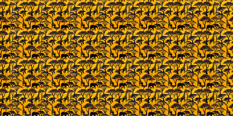 Abstract African art shapes seamless backgrounds, tribal geometric decoration patterns. Colored flat boho symbols illustrations	