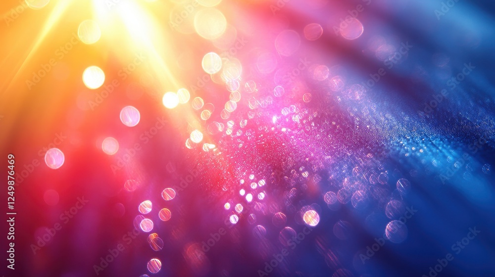 Poster abstract colorful light rays with bokeh effect creating a vibrant atmosphere.