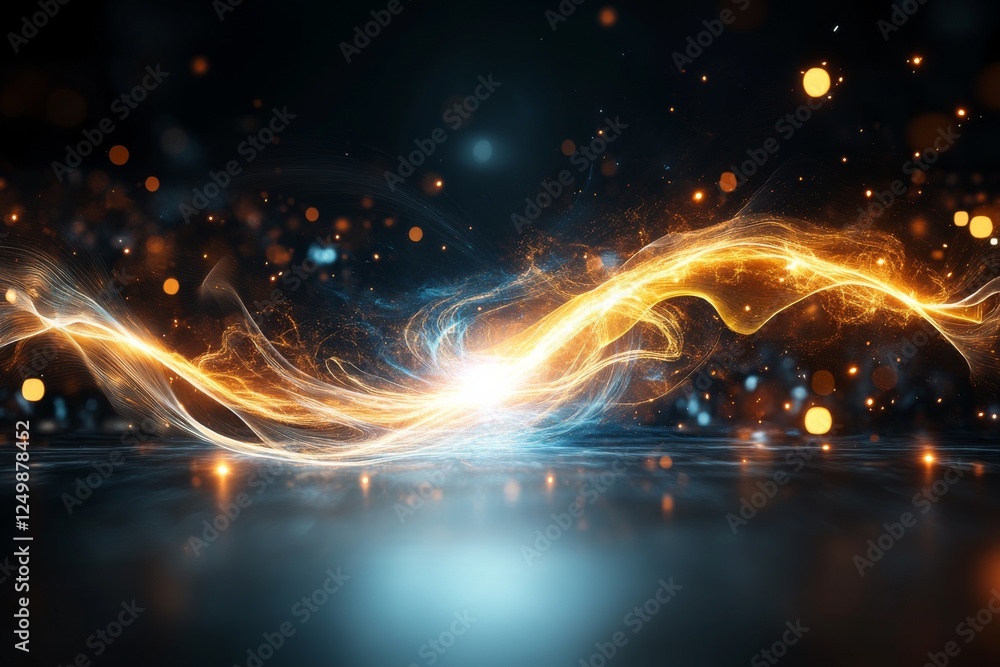 Poster dynamic swirl of vibrant colors and light creates an ethereal atmosphere in a dark environment