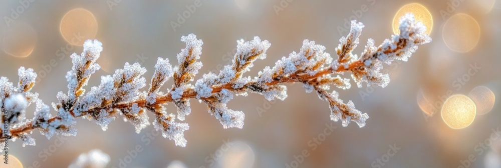 Poster close-up of a frost-covered branch against a bokeh background.