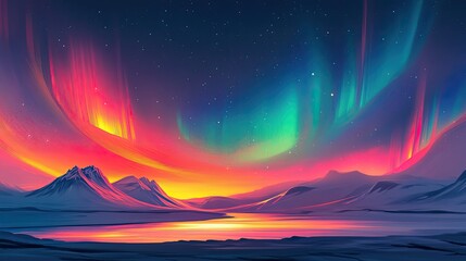 Underneath a vibrant night sky, the silhouette of majestic mountains stands out