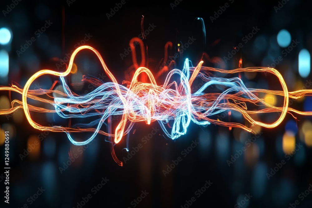 Poster vibrant display of colored light patterns creating dynamic visual energy at night