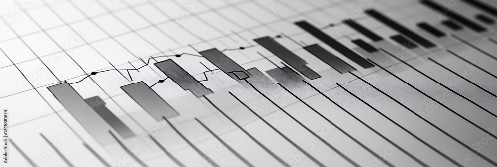 Aufkleber close-up of grayscale bar and line graph showing financial data trends.