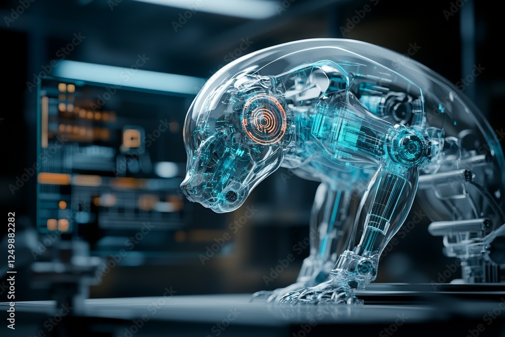 Aufkleber futuristic robotic dog concept in a modern lab environment showcasing advanced technology and design