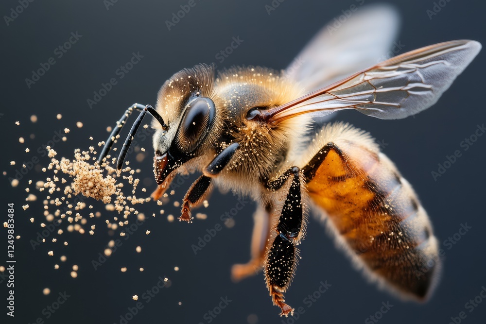 Poster close-up view of a bee collecting pollen in a natural setting during the daytime