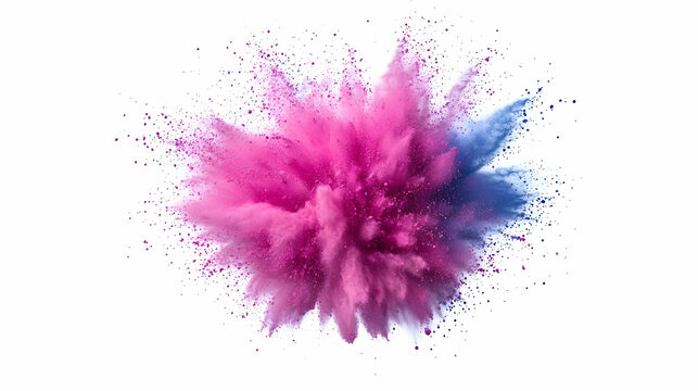 Pink and blue powder explosion on white - Powered by Adobe