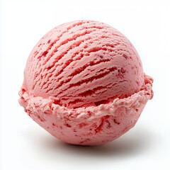 Single Scoop Of Pink Strawberry Ice Cream On White Background