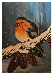 bird on a branch in a winter forest.ai