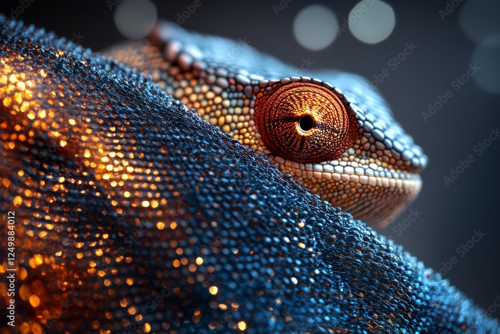 Poster colorful gecko resting against sparkling background with detailed scales in a close-up view