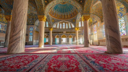 Obraz premium Interior of a Mosque with Red Carpets