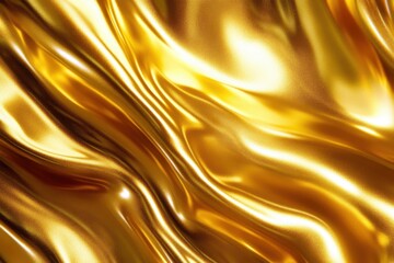 Fototapeta premium Gleaming golden fabric reflects light creating elegant flowing waves
