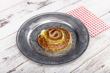 Traditional Turkish Dessert Katmer, clotted cream, dough, katmer dessert of Turkey Gaziantep...