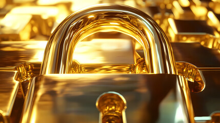 Golden unlocked padlock, a gleaming symbol of access and security, this 3d rendering of an unlocked padlock shimmers with potential. Gilded Opulence. Illustration