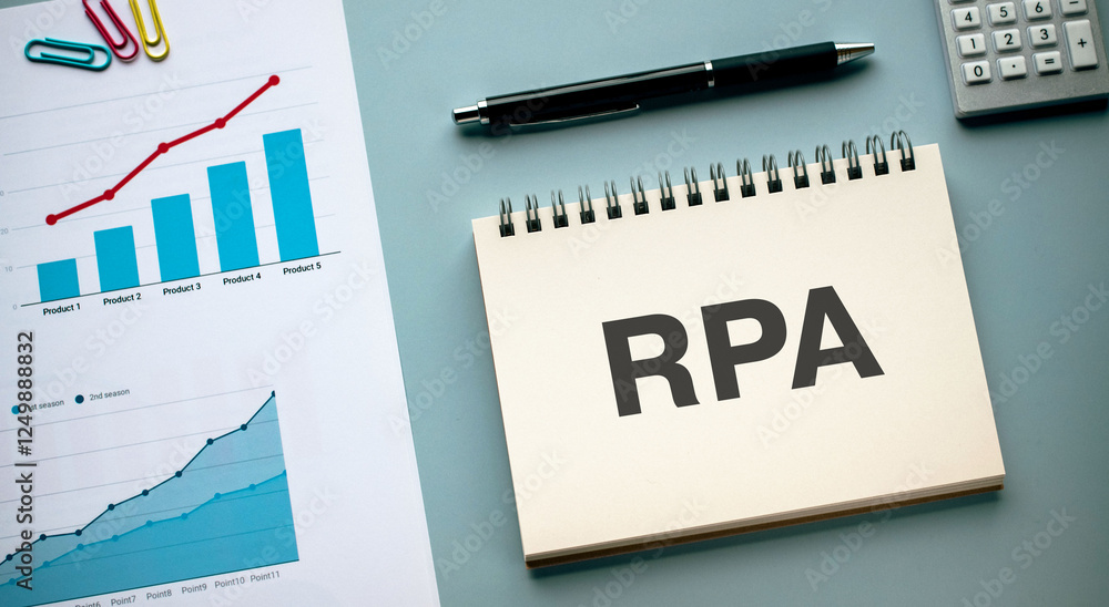 Poster there is notebook with the word rpa. it is an abbreviation for robotic process automation as eye-cat