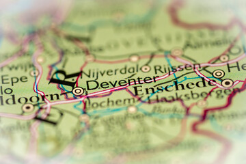 Deventer, Netherlands highlighted on a world map.