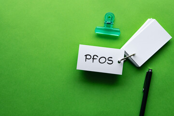 There is word card with the word PFOS. It is an abbreviation for Per Fluoro Octane Sulfonicacid as...