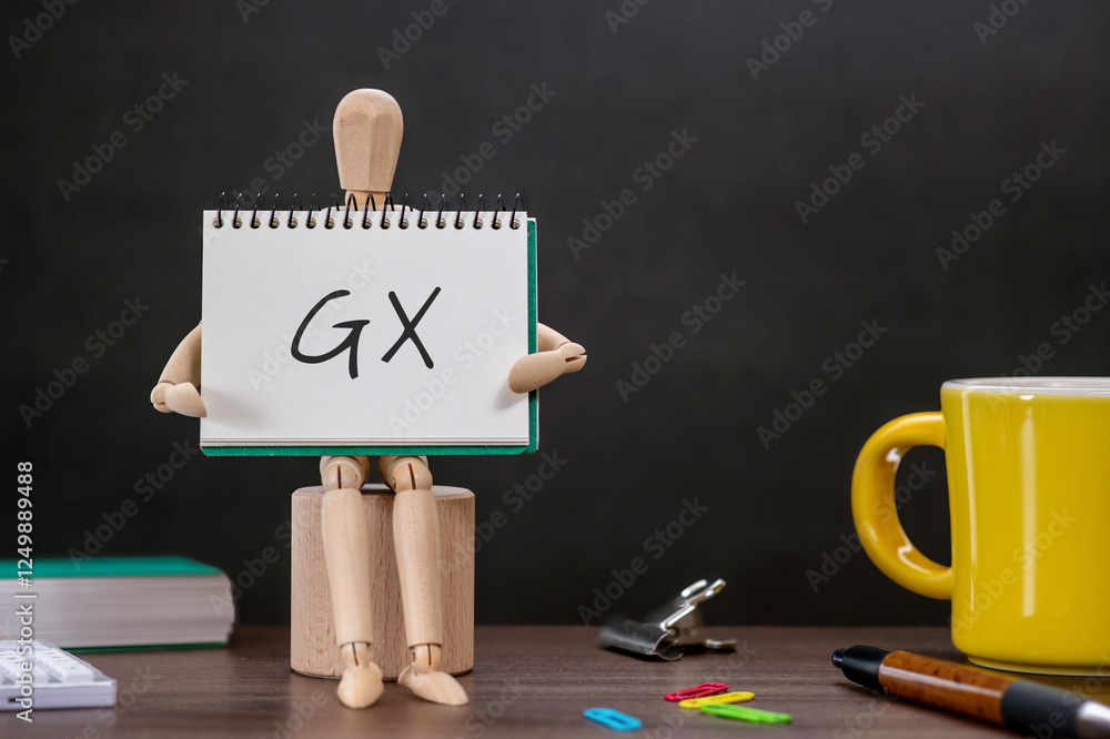 Poster there is notebook with the word gx. it is as an eye-catching image.