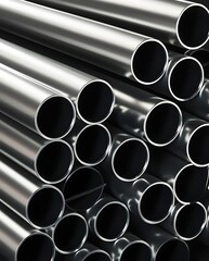 Stacked shiny steel pipes with uniform alignment, reflecting modern industrial efficiency and precision for infrastructure and equipment applications
