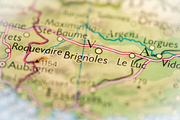Brignoles, France highlighted on a world map.