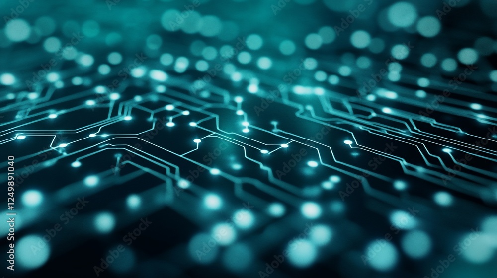 Aufkleber abstract teal circuit board technology background with glowing nodes and connections.