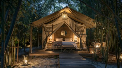 Fototapeta premium Serene Glamping Experience in a Bamboo Grove: Unique Nature Accommodation