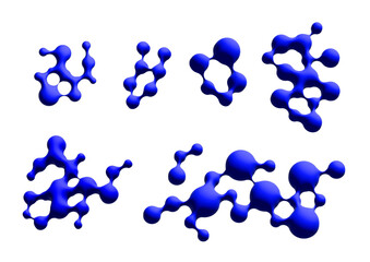 3D abstract liquid bubbles on blue background. Concept of future science: floating morphing spheres, molecular elements or nanoparticles. vector illustration.