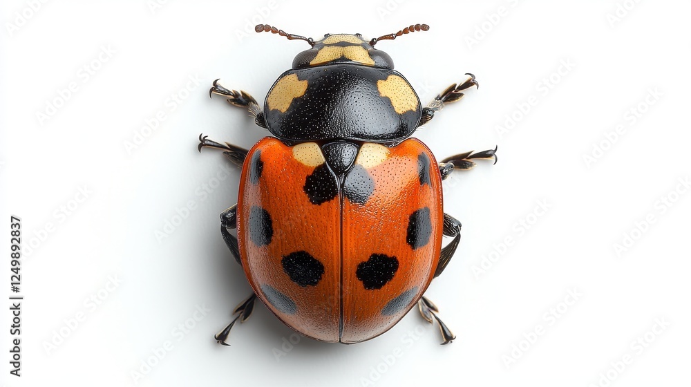 Poster close-up of a colorful ladybug showcasing its distinct patterns.