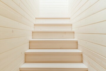 Bright wooden staircase leading upwards, creating a sense of warmth and optimism, ideal for concepts of home and tranquility