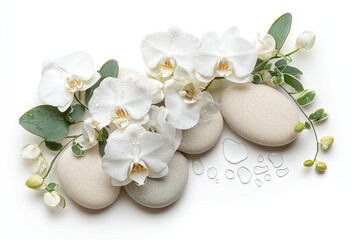 Serene Spa Still Life: White Orchids and Smooth Stones